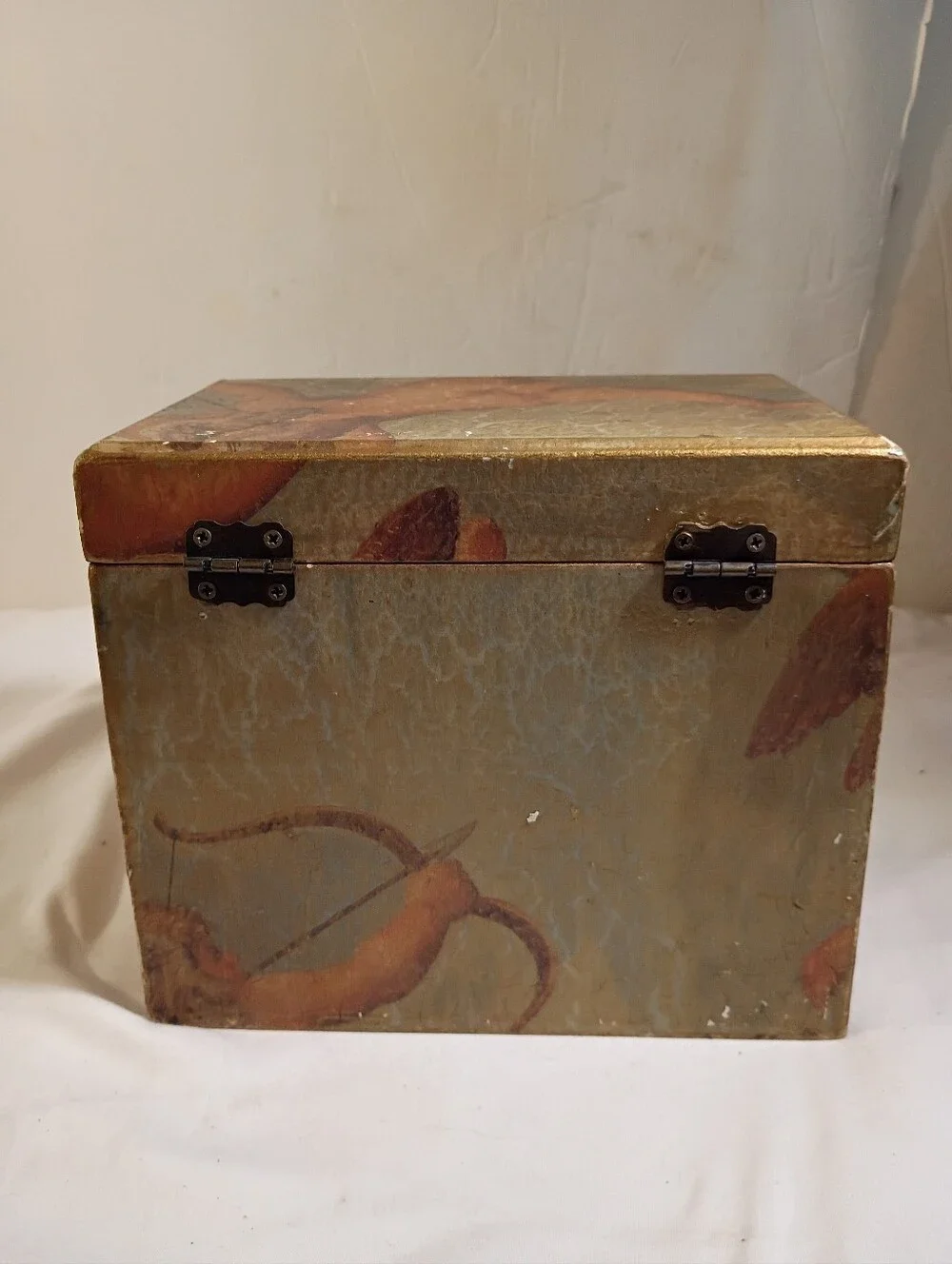 Mid Century Cherub Wooden Jewelry Chest Trinket Box Hollywood Regency Chic